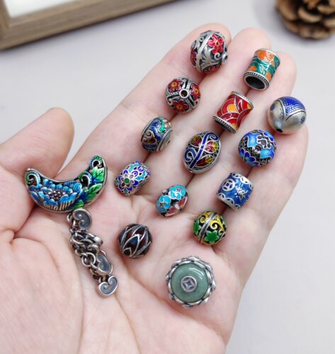 S925纯银手链项链配件烧蓝隔珠手作串珠diy材料散珠35