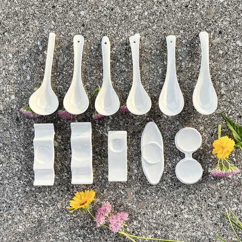 高档骨瓷小勺10个装调羹筷子架