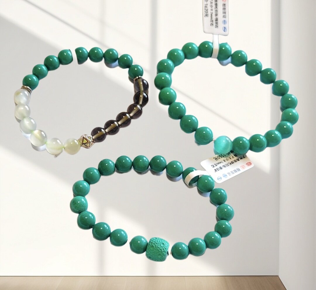 天然绿松玛瑙橄榄石绿色月光石冰曜石菱镁矿猫眼纯银原创高级手串