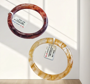 天然黄胶花水晶黄色红手镯透矿物质多异象幽灵巴西锦鲤一物一图