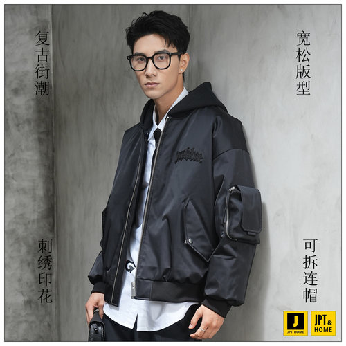 宽松街头潮流短款可拆连帽羽绒服