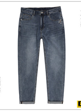 JPTHOME25夏都市简约合体版型擦白猫须洗水蓝灰色刺绣牛仔九分裤