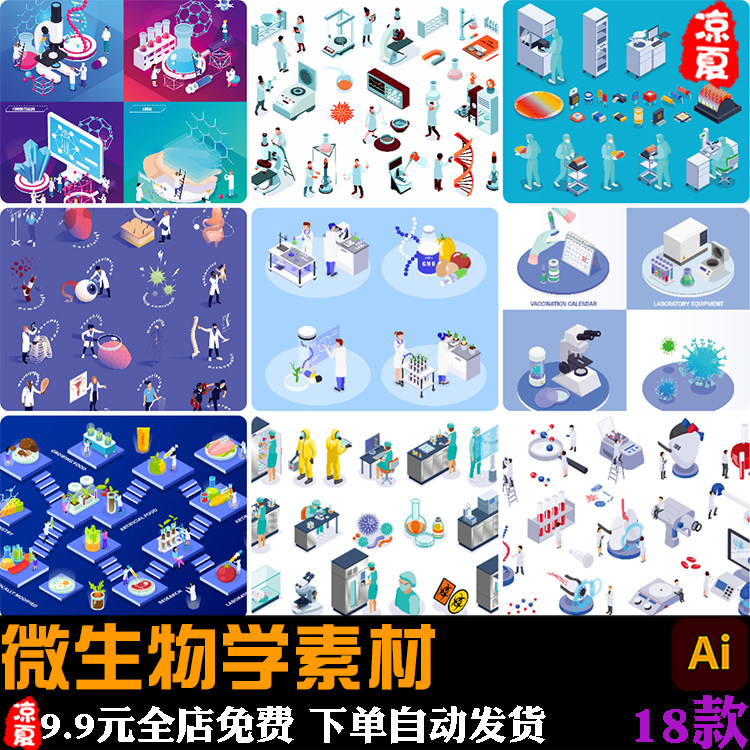 2.5D等距微生物学病毒细菌研究实验室人物场景插画ai矢量设计素材,商务/设计服务,设计素材/源文件,淘宝优惠券,粉丝福利购,淘宝优惠卷