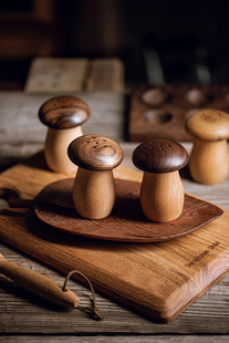 黑胡桃木可爱蘑菇造型创艺牙签筒榉木家居餐厅装饰摆件