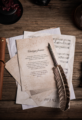 复古摄影道具乐谱英文创意明信片