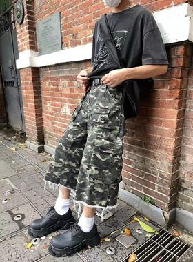 Baseplate 复古廓形水洗做旧休闲夏季流苏迷彩cargo宽松七分裤