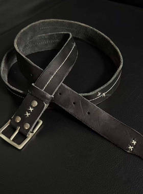 Baseplate 日本枥木植鞣水染手工刀割破坏镀银铜扣35mm宽皮带