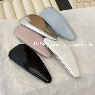 韩版气质高级感漆皮三角边夹BB夹光板亮面PU水滴夹刘海侧边发夹