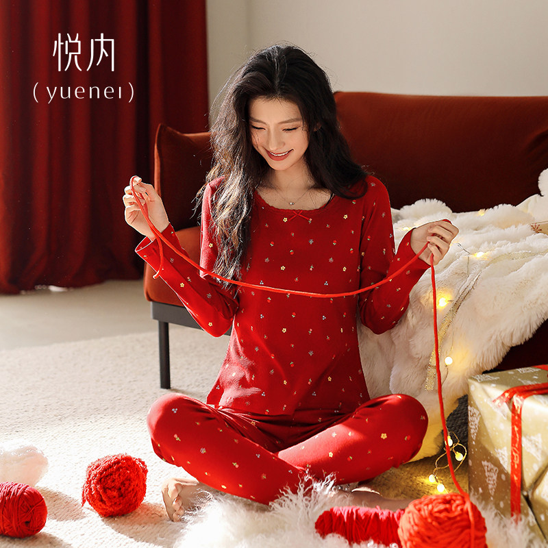 悦内保暖内衣女士春秋款纯棉秋衣秋裤红色本命年马年结婚新婚套装,女士内衣/男士内衣/家居服,保暖套装,淘宝优惠券,粉丝福利购,淘宝优惠卷