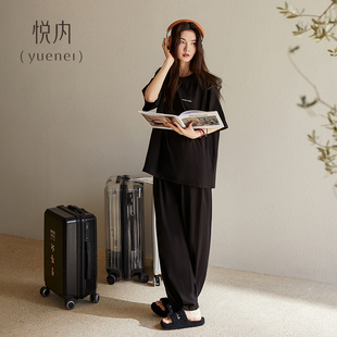 家居服休闲可外穿出门 悦内带胸垫睡衣女款 夏季 夏天莫代尔短袖 长裤