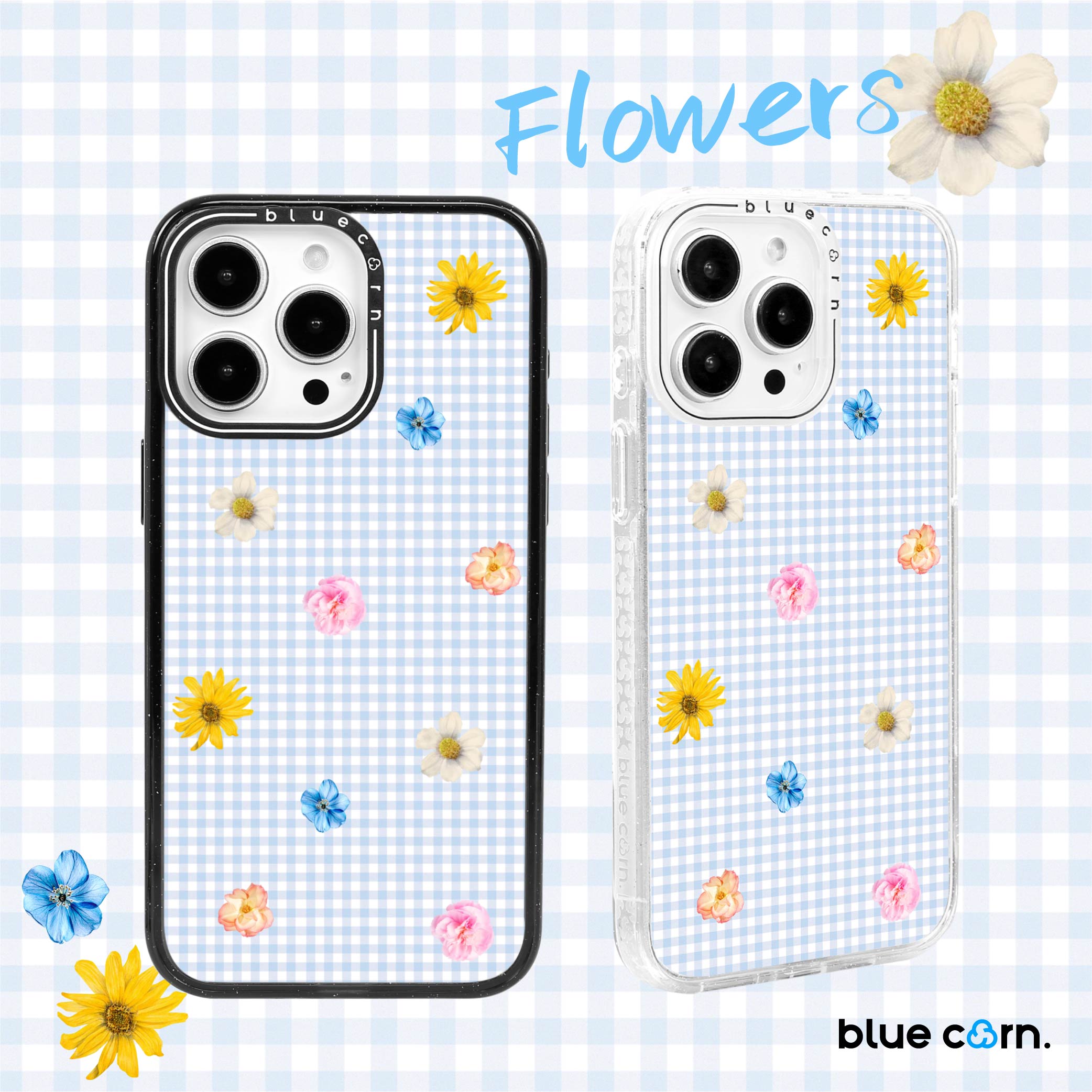 【bluecorn】蓝色苞米原创格子花 适用于iPhone17/16/15PRO/MAX magsafe磨砂磁吸小清新防摔手机壳全包保护套