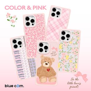 蓝色苞米草莓奶芙方形直角边手机壳第二弹适用于iPhone16 PROMAX磁吸magsafe全包保护套 bluecorn