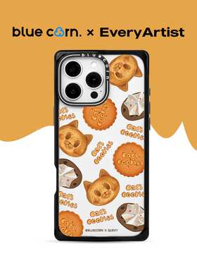 【bluecorn】蓝色苞米设计师quevy曲奇猫适用于iPhone 17/16/15 PRO MAX magsafe镜面磁吸防摔全包卡通手机壳