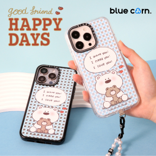 MAX 蓝色苞米联名miiiiichan白熊棋盘格适用于iPhone PRO magsafe磁吸镜面防摔手机壳 bluecorn