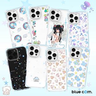 蓝色苞米奶方Milkangle海盐布丁方形直角边手机壳适用于iPhone PROMAX磁吸magesafe保护套 bluecorn
