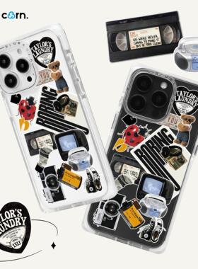 【bluecorn】蓝色苞米原创贴纸风拼贴千禧适用于苹果iPhone 17/16/15/PRO MAX magsafe镜面磁吸防摔手机壳 套