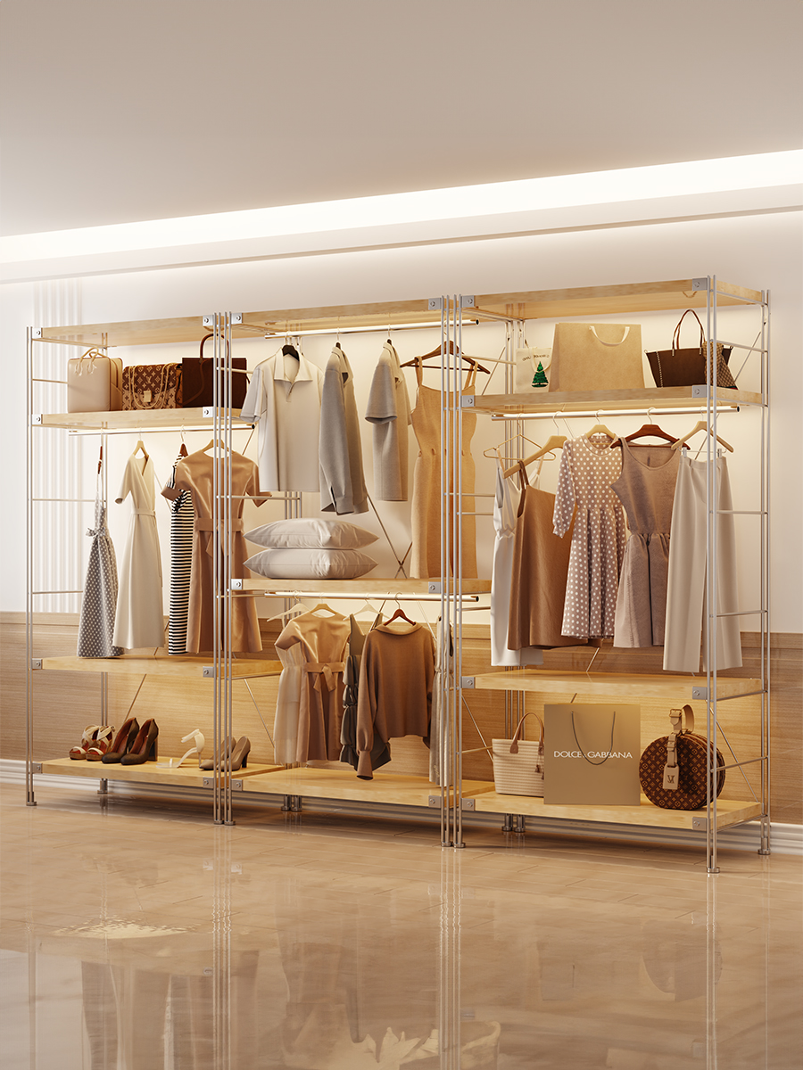 开放式衣柜日式原木风置物架步入式货架衣架落地卧室衣橱衣帽间架