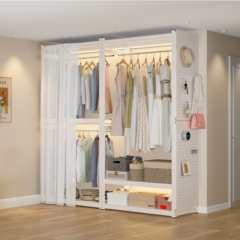 货架衣柜家用卧室出租房衣服收纳简易组装落地洞洞板金属角钢衣架