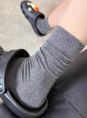 袜子女春秋纯棉中筒袜纯色堆堆袜
