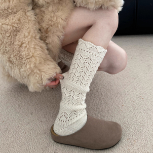 这羊毛小腿袜也太美了吧~粗线勾勒出来的时尚 法式镂空蕾丝好高级