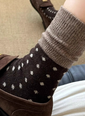 冬日bi备~复古撞色波点羊毛wawa~好暖和呀~秋冬羊毛厚款堆堆女