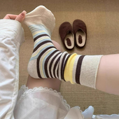 入秋美拉德 条纹月子袜这配色也太…太绝了叭 燕麦浅咖系条纹