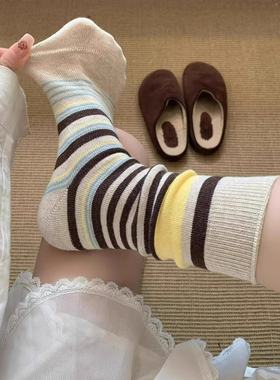 入秋美拉德~条纹月子袜这配色也太…太绝了叭！燕麦浅咖系条纹