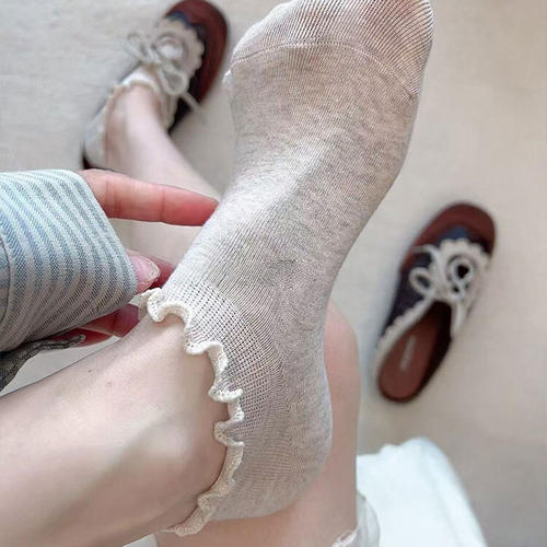 花边短袜女夏薄款棉袜木耳边短筒
