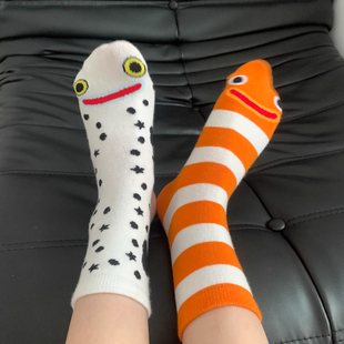 又丑又搞笑的花园鳗袜袜~可可爱爱奇奇怪怪~袜子女春秋条纹中筒袜