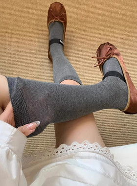 秋款纯色小腿袜子女微压显瘦长袜