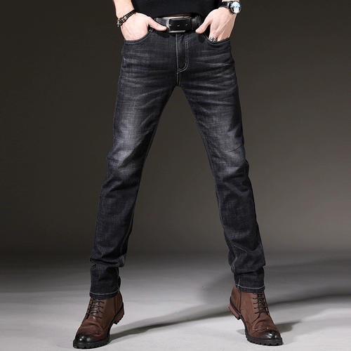 Ретро эластичные джинсы, мужские демисезонные штаны для отдыха, свободный прямой крой