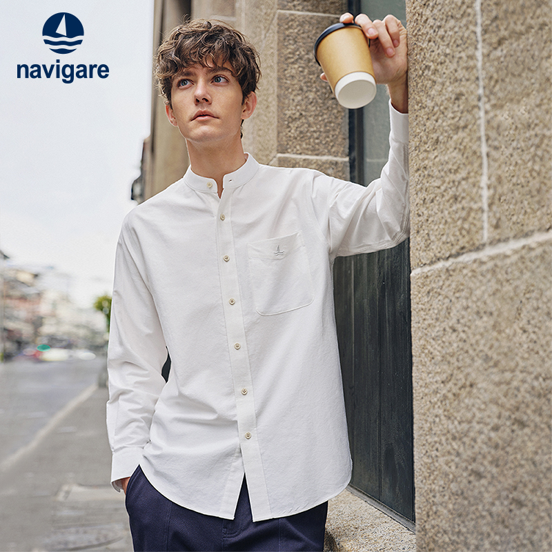 Navigare立领纯棉休闲长衬衫