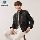 皮衣男秋季 Navigare意大利小帆船黑色工装 休闲皮夹克外套 山羊皮