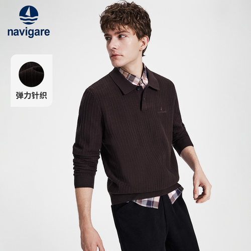 Navigare通勤翻领针织POLO衫