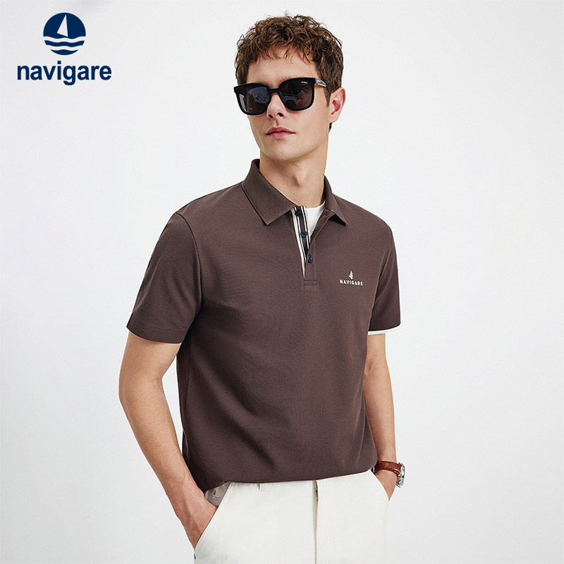 [防蚊虫]Navigare意大利小帆船棕色短袖POLO衫男202