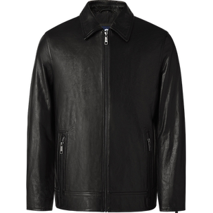 [绵羊皮]Navigare小帆船黑色休闲真皮皮衣男新款翻领皮夹克外套