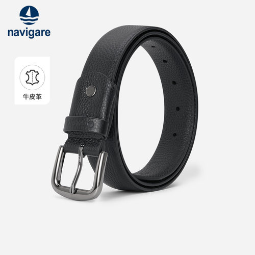 Navigare牛皮革针扣真皮皮带
