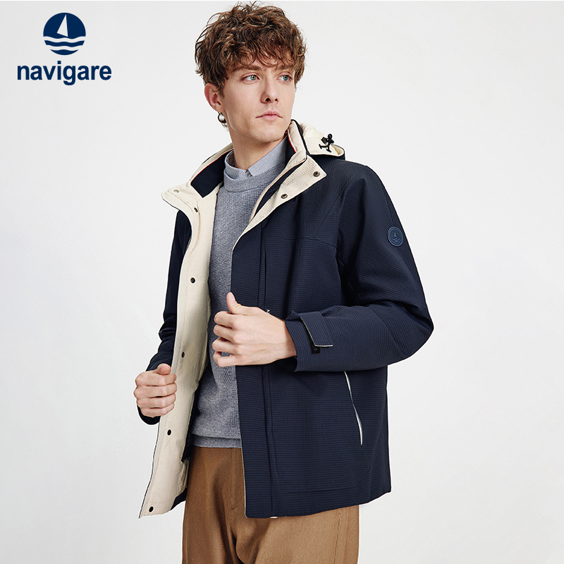 Navigare连帽通勤鸭绒羽绒服