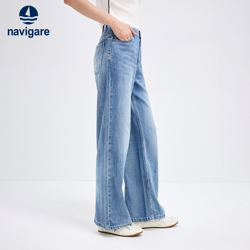 [天丝]Navigare意大利小帆船夏季蓝色水洗牛仔裤女士薄款直筒裤子