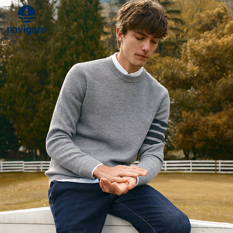 Navigare圆领弹力抗菌针织衫