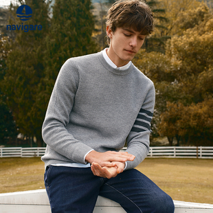 打底针织衫 长袖 圆领毛衣男秋冬款 Navigare意大利小帆船黑色时尚