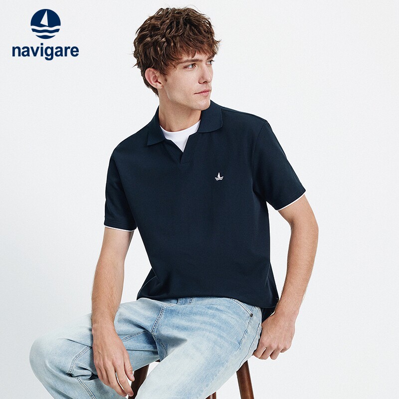 Navigare小帆船假两件POLO衫男短袖夏季新款翻领半袖t恤