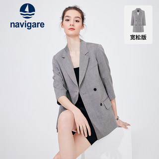 Navigare意大利小帆船灰色西装外套女春季设计感宽松显瘦休闲西服