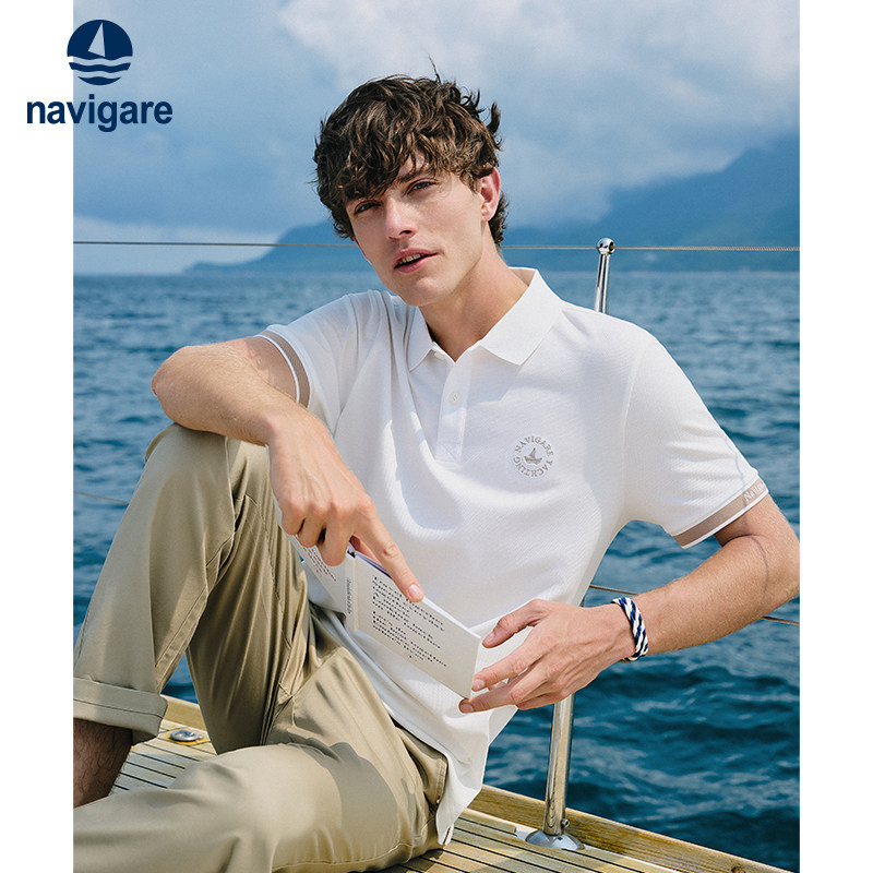 【冰丝】Navigare意大利小帆船白色保罗polo衫男短袖休闲