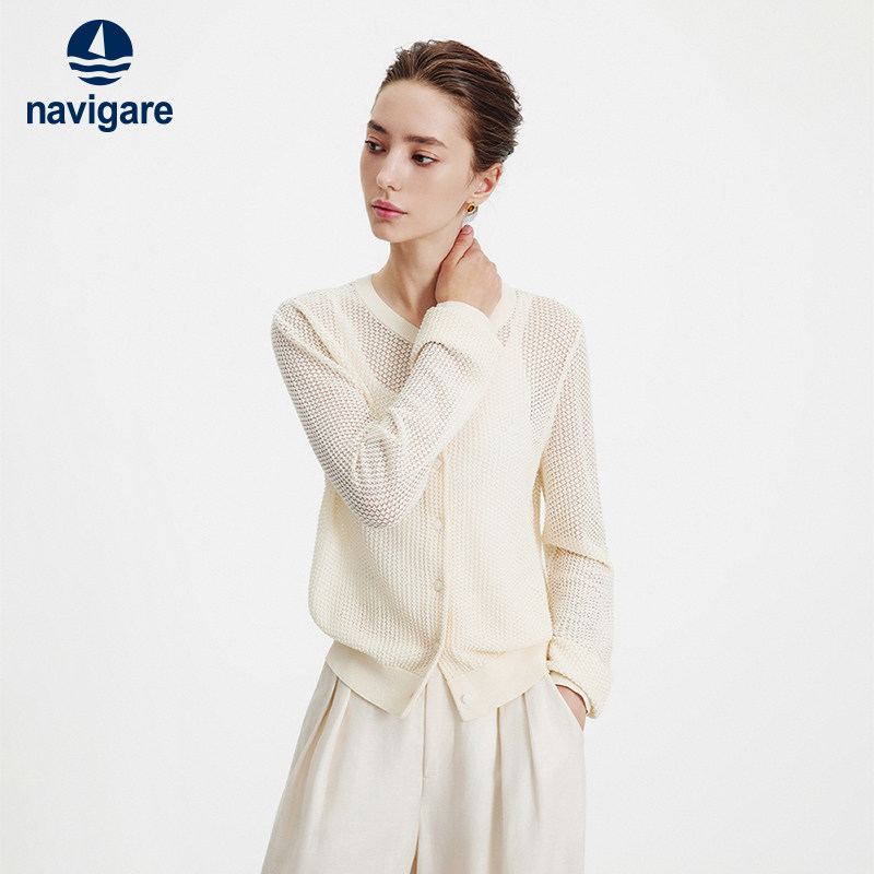 Navigare意大利小帆船轻薄针织衫女开衫2026春季新款圆领
