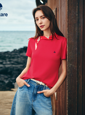 Navigare意大利小帆船纯棉红色短袖T恤女2026夏季百搭圆领体恤衫