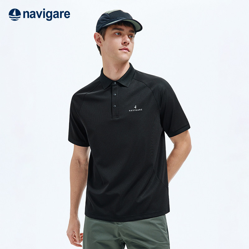 [凉感]Navigare意大利小帆船黑色POLO衫男短袖2026