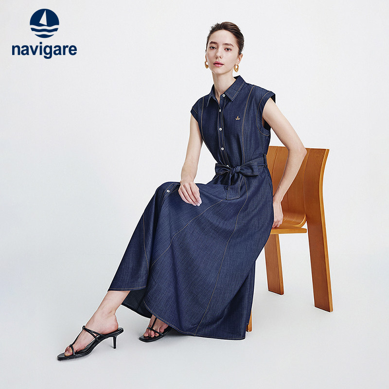 Navigare意大利小帆船通勤短袖连衣裙女2026春夏新款收腰