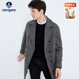 [羊毛]Navigare意大利小帆船毛呢大衣男冬季中长款商务休闲外套