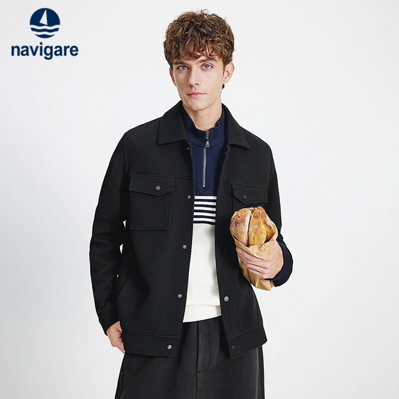 Navigare意大利小帆船短款工装夹克男秋冬新品翻领羊毛保暖外
